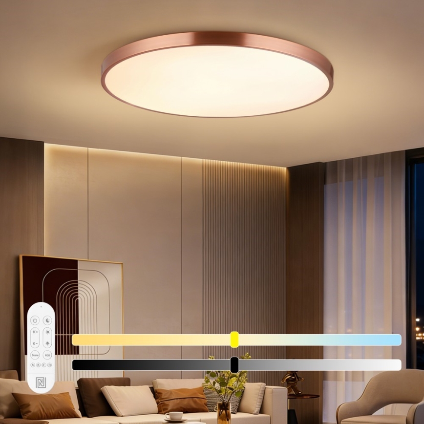 Immax NEO 07324L - dimeriuojamas LED lubų šviestuvas SEMPLICI LED/128W/230V skersmuo 100 cm Wi-Fi Tuya auksinis + su nuotolinio valdymo pulteliu