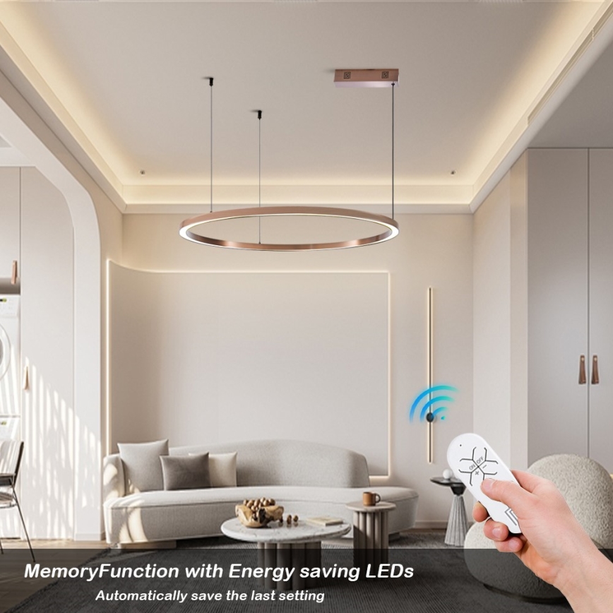 Immax NEO 07327L - pritemdomas LED pakabinamas šviestuvas ant laido FINO LED/55W/230V 80 cm rožinio aukso Tuya + nuotolinis valdymas