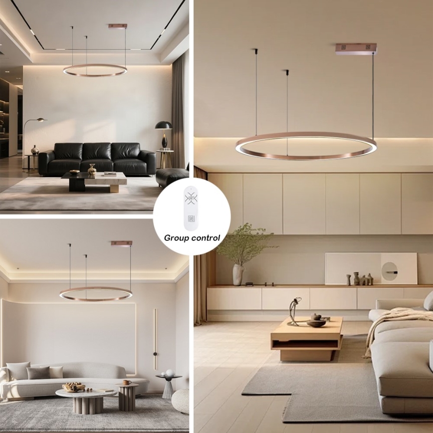 Immax NEO 07327L - pritemdomas LED pakabinamas šviestuvas ant laido FINO LED/55W/230V 80 cm rožinio aukso Tuya + nuotolinis valdymas
