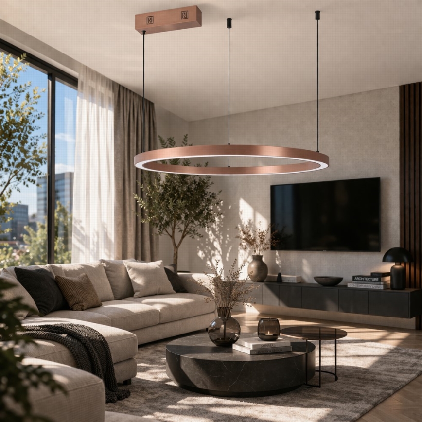 Immax NEO 07327L - pritemdomas LED pakabinamas šviestuvas ant laido FINO LED/55W/230V 80 cm rožinio aukso Tuya + nuotolinis valdymas