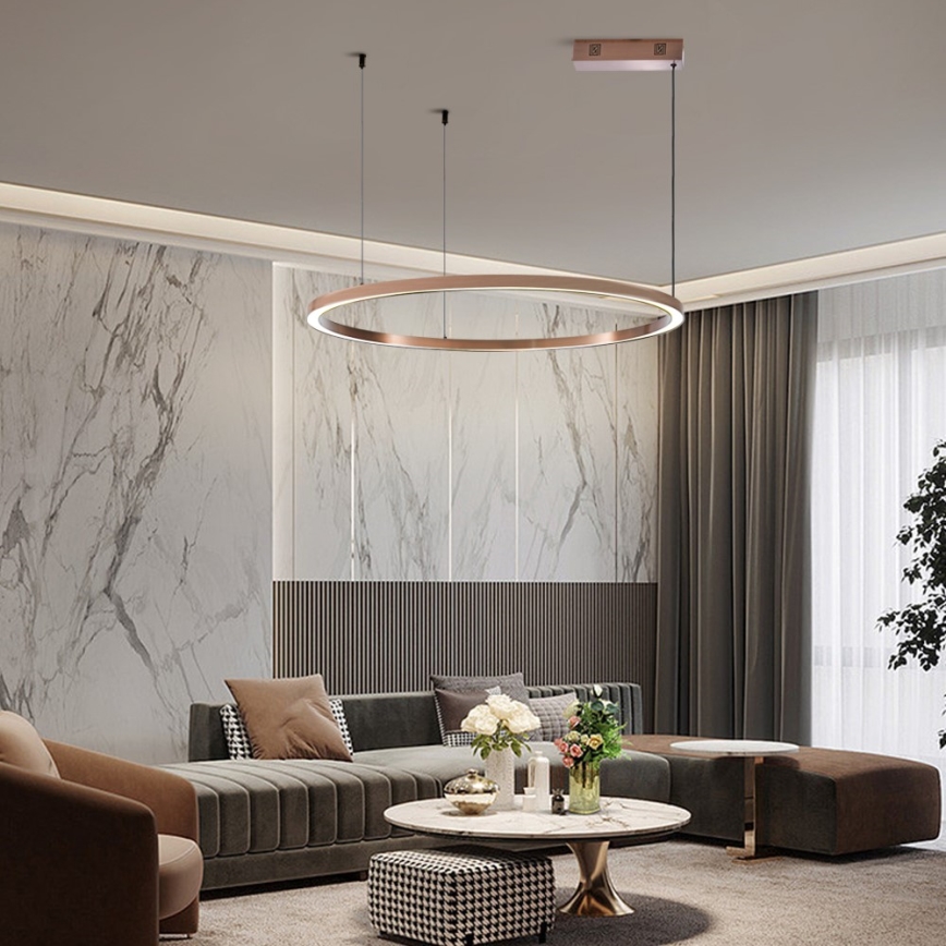 Immax NEO 07327L - pritemdomas LED pakabinamas šviestuvas ant laido FINO LED/55W/230V 80 cm rožinio aukso Tuya + nuotolinis valdymas