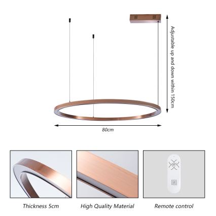 Immax NEO 07327L - pritemdomas LED pakabinamas šviestuvas ant laido FINO LED/55W/230V 80 cm rožinio aukso Tuya + nuotolinis valdymas