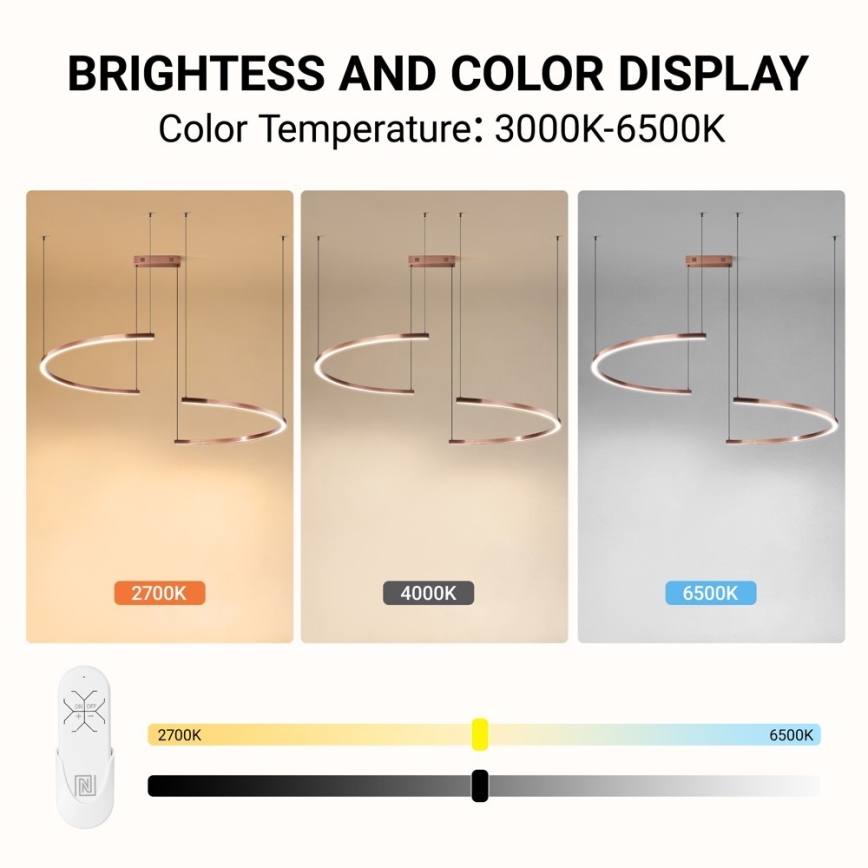 Immax NEO 07328L - Dimeriuojamas LED pakabinamas šviestuvas ant troselio FINO LED/72W/230V 120 cm rožinio aukso Tuya + nuotolinis valdymas