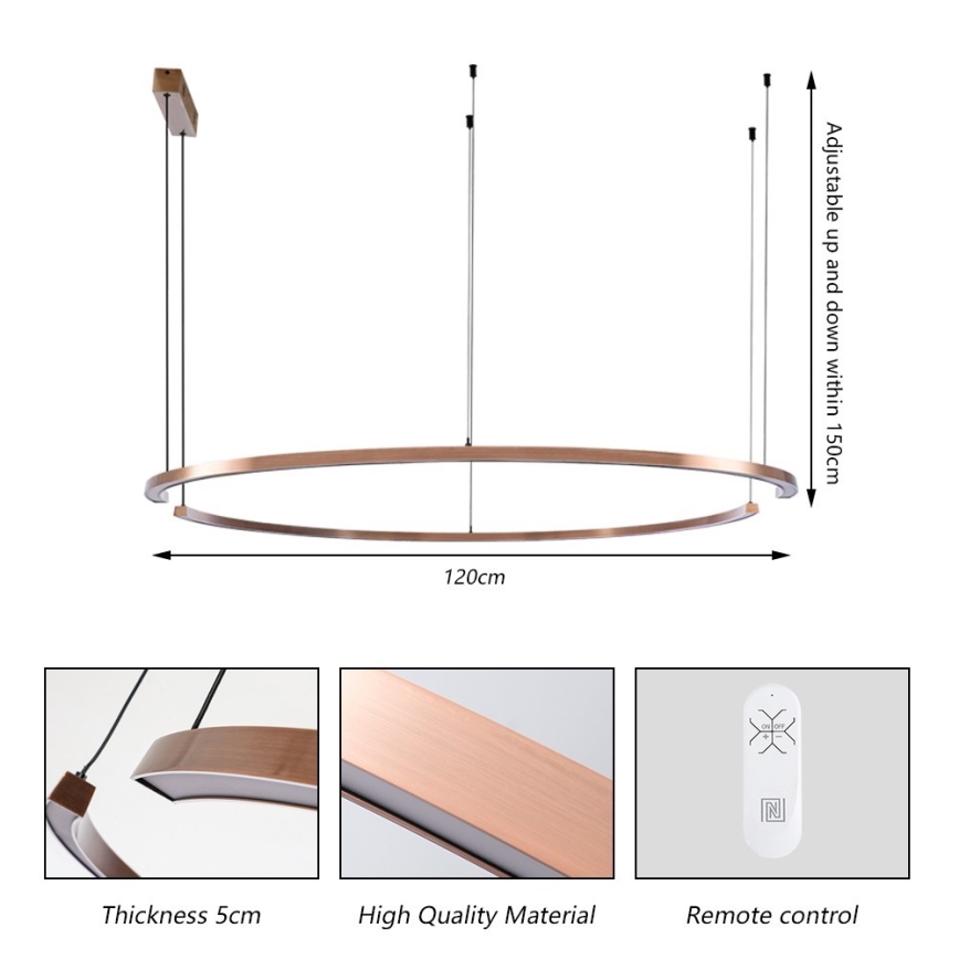 Immax NEO 07328L - Dimeriuojamas LED pakabinamas šviestuvas ant troselio FINO LED/72W/230V 120 cm rožinio aukso Tuya + nuotolinis valdymas