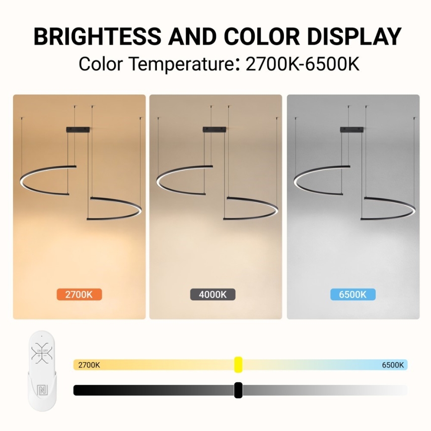 Immax NEO 07329L - dimeriuojama LED liustra ant kabelio FINO, LED/72W/230V, 120 cm, juoda, Tuya + nuotolinis valdymas