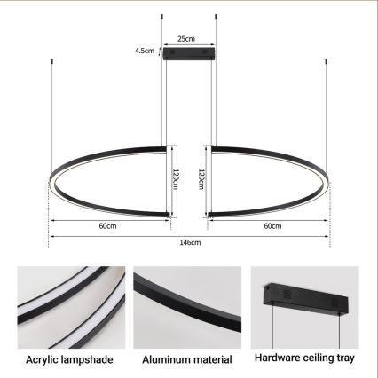 Immax NEO 07329L - dimeriuojama LED liustra ant kabelio FINO, LED/72W/230V, 120 cm, juoda, Tuya + nuotolinis valdymas