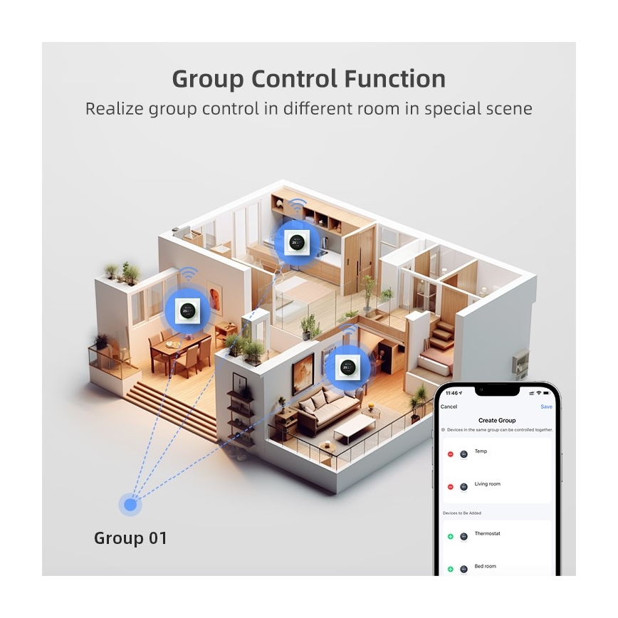 Immax NEO 07534L - SMART grindinio šildymo termostatas 230V/3A Wi-Fi Tuya