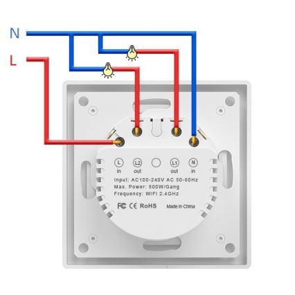 Immax NEO 07539L - dviejų mygtukų išmanusis jungiklis 230V Wi-Fi Tuya