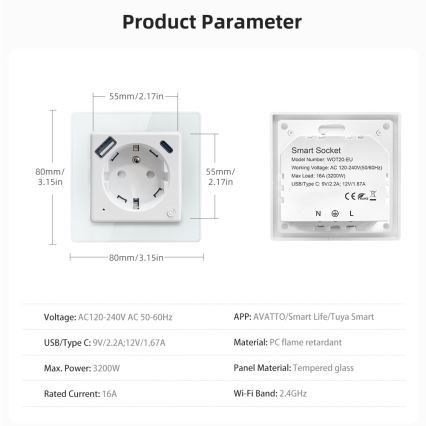 Immax NEO 07544L - Išmanioji E tipo rozetė 16 A / 230 V + 1x USB-A + 1x USB-C PD 20 W Wi-Fi