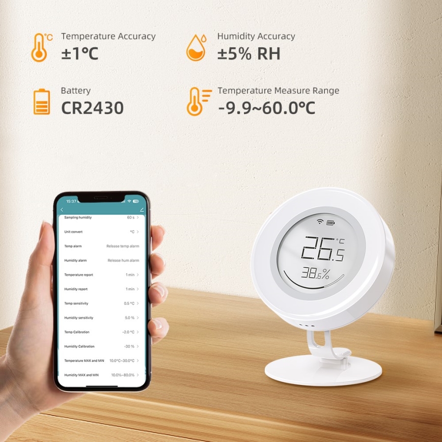 Immax NEO 07557L - Išmanus temperatūros ir drėgmės jutiklis 1xCR2430 Tuya