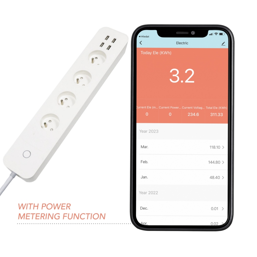 Immax NEO 07707L - Išmanusis pratęsimo laidas NEO LITE 4 lizdai + 4 USB Wi-Fi Tuya 1,5 m