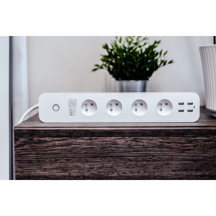 Immax NEO 07707L - Išmanusis pratęsimo laidas NEO LITE 4 lizdai + 4 USB Wi-Fi Tuya 1,5 m