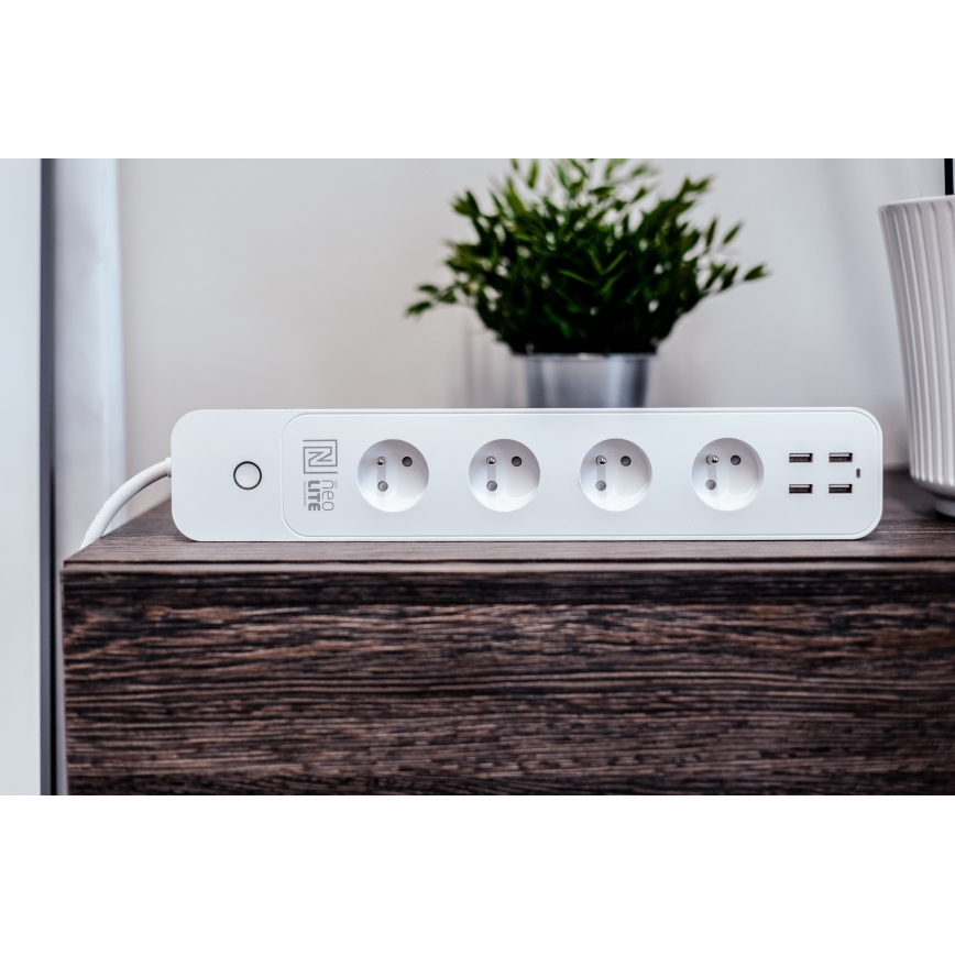 Immax NEO 07707L - Prailginimo laidas NEO LITE Smart 4AC + 4USB Wi-Fi Tuya 1,5m