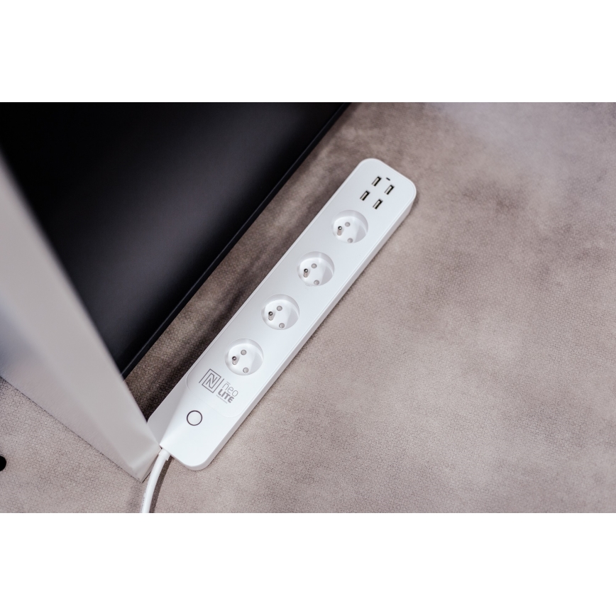 Immax NEO 07707L - Prailginimo laidas NEO LITE Smart 4AC + 4USB Wi-Fi Tuya 1,5m