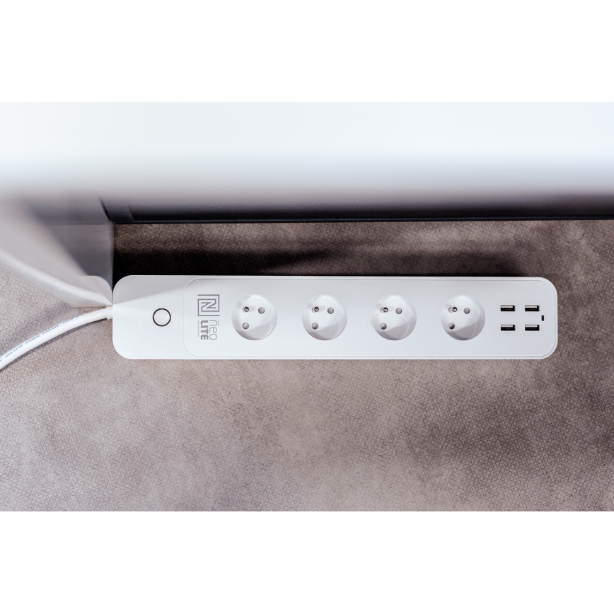 Immax NEO 07707L - Prailginimo laidas NEO LITE Smart 4AC + 4USB Wi-Fi Tuya 1,5m