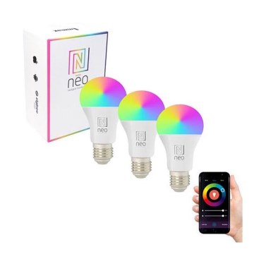 Immax NEO 07712C - KOMPLEKTAS 3x LED RGB+CCT Pritemdoma elektros lemputė NEO LITE Wi-Fi Smart E27/9W/230V 2200-6500K