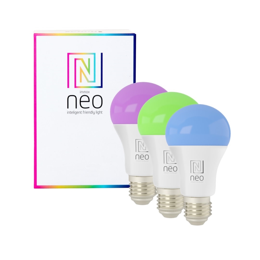 Immax NEO 07712CDO - RINKINYS 3x LED RGB+CCT Reguliuojama lemputė E27/9W/230V Wi-Fi Tuya + nuotolinio valdymo pultas