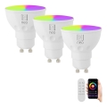 Immax NEO 07724CDO - KOMPLEKTAS 3x LED RGB+CCT Pritemdoma elektros lemputė GU10/6W/230V 2700-6500K Wi-Fi Tuya + nuotolinio valdymo pultas