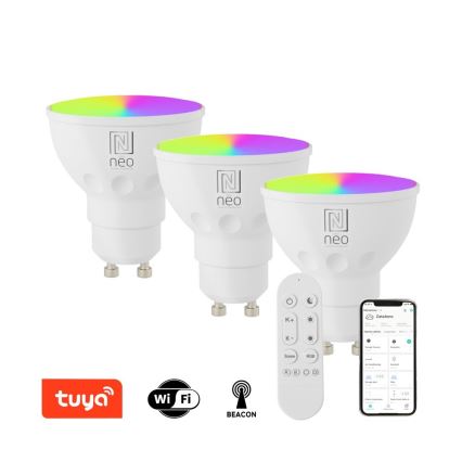Immax NEO 07724CDO - KOMPLEKTAS 3x LED RGB+CCT Pritemdoma elektros lemputė GU10/6W/230V 2700-6500K Wi-Fi Tuya + nuotolinio valdymo pultas