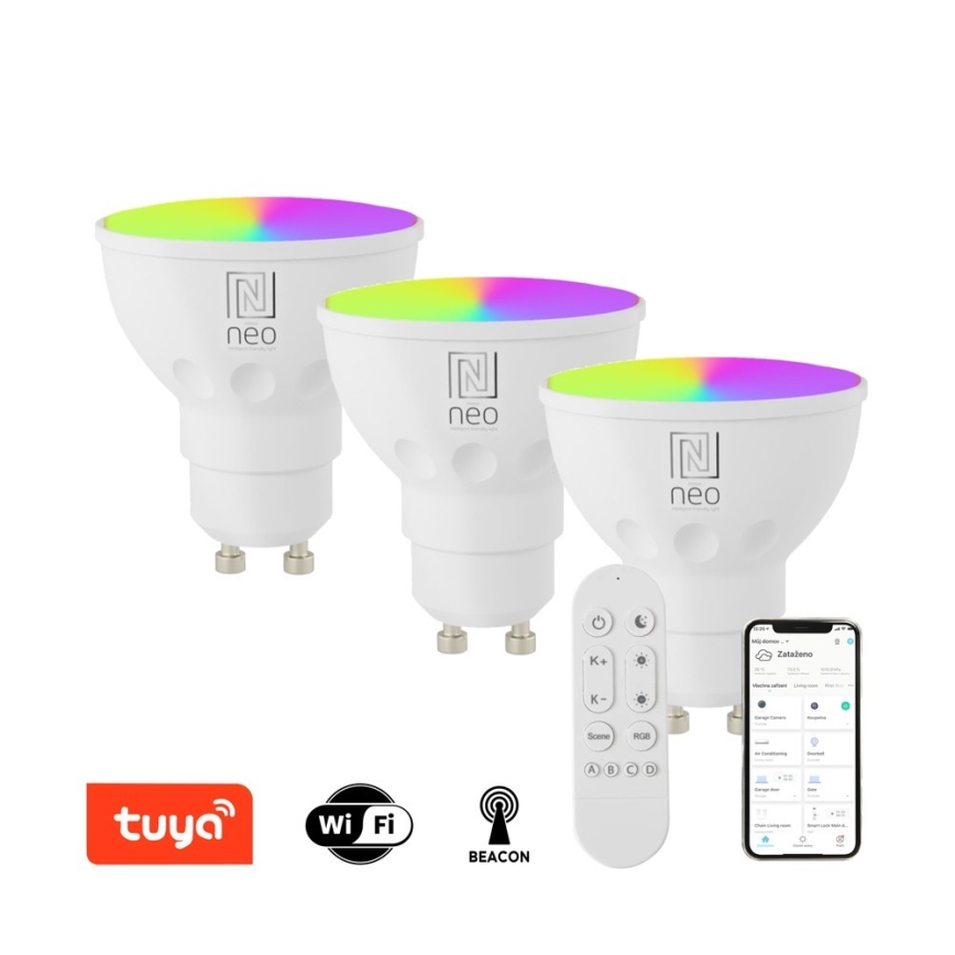 Immax NEO 07724CDO - KOMPLEKTAS 3x LED RGB+CCT Pritemdoma elektros lemputė GU10/6W/230V 2700-6500K Wi-Fi Tuya + nuotolinio valdymo pultas