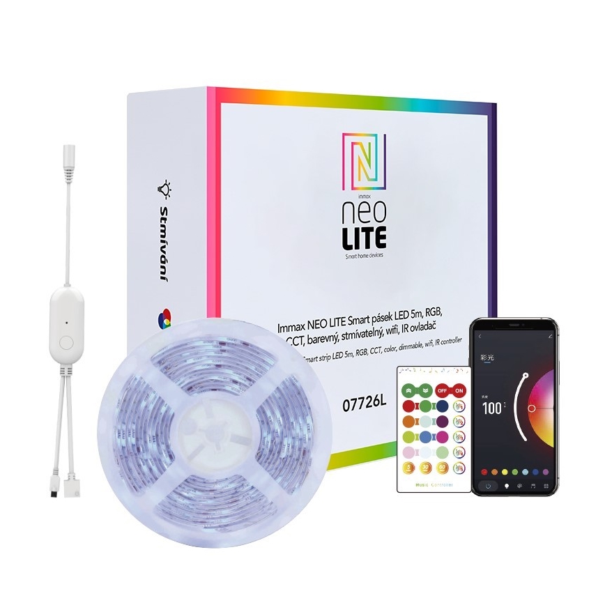 Immax NEO 07775L - LED RGB+CCT Pritemdoma juostelė NEO LITE LED/48W/230V 10 m IP65 MUSIC Wi-Fi Tuya + nuotolinio valdymo pultas