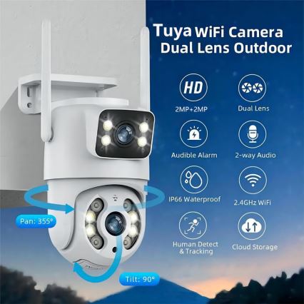 Immax NEO 07783L - Išmani lauko kamera su jutikliu DOUBLE 355° P/T 2x2MP IP65 Wi-Fi Tuya