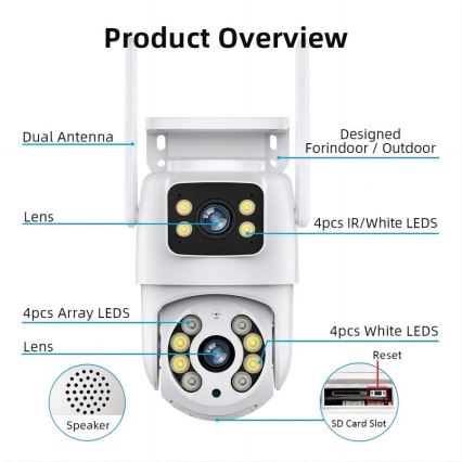 Immax NEO 07783L - Išmani lauko kamera su jutikliu DOUBLE 355° P/T 2x2MP IP65 Wi-Fi Tuya