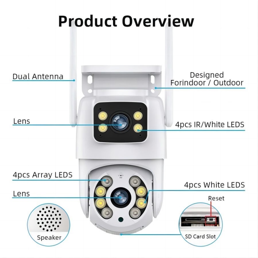 Immax NEO 07783L - Išmani lauko kamera su jutikliu DOUBLE 355° P/T 2x2MP IP65 Wi-Fi Tuya
