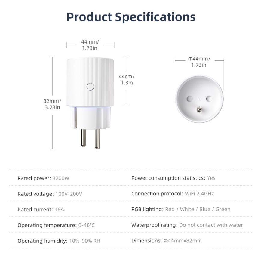 Immax NEO 07812L - Išmanioji E tipo kištukinė rozetė 3500W Wi-Fi