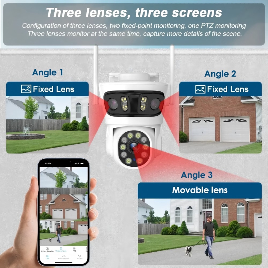 Immax NEO 07823L - Išmanioji lauko kamera su 2MP+2MP+2MP jutikliais, 5V, Wi-Fi