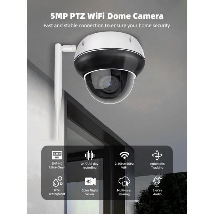 Immax NEO 07825L - Išmanioji lauko kamera su DOME tipo jutikliu, 5 MP, 230 V, IP66, TUYA, Wi‑Fi