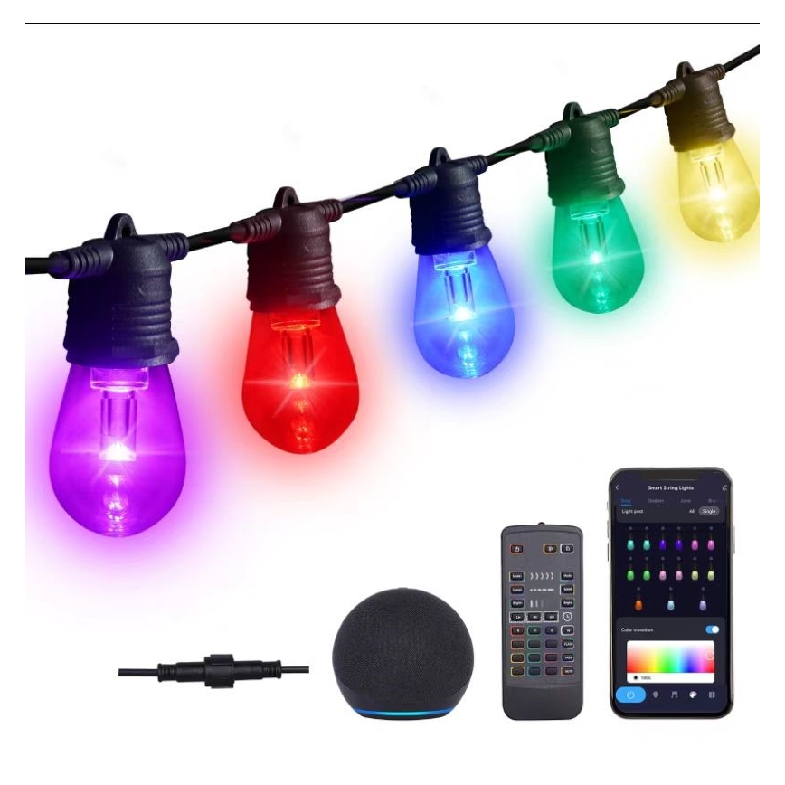 LED RGB+CCT Pritemdoma lauko grandinė GIRLIANDA 15xLED/1W/230V 15m Wi-Fi Tuya IP65 + nuotolinio valdymo pultas