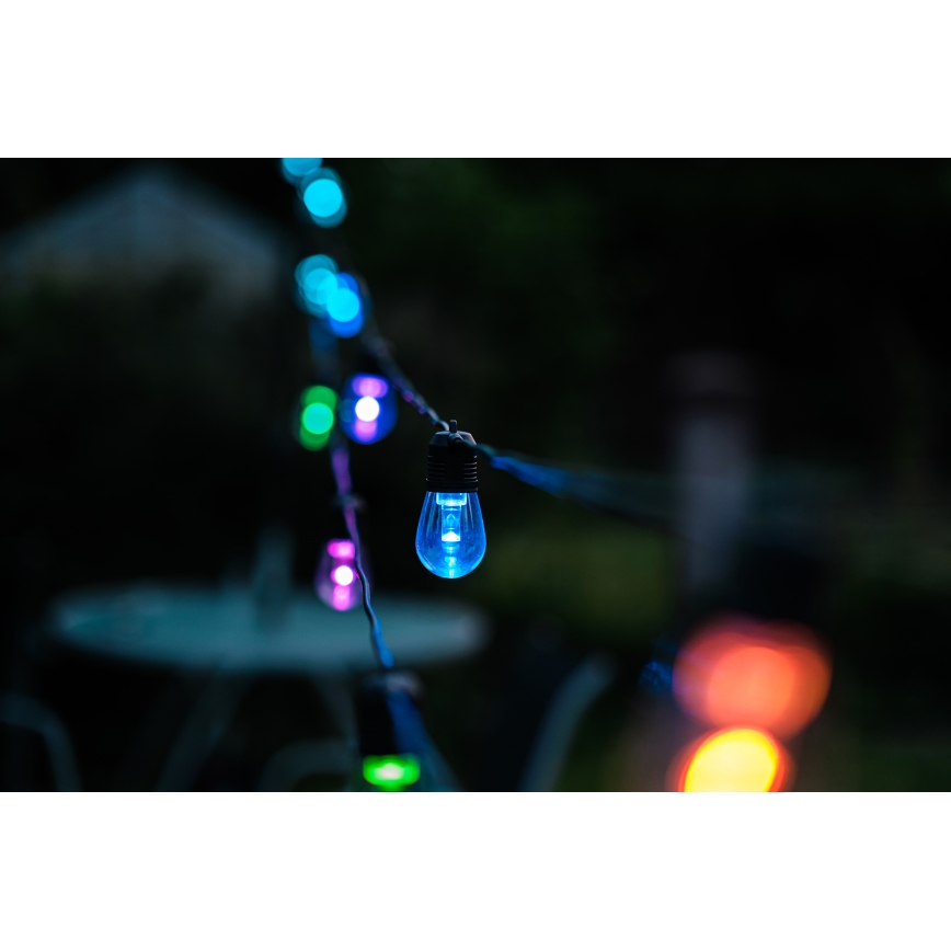 LED RGB+CCT Pritemdoma lauko grandinė GIRLIANDA 15xLED/1W/230V 15m Wi-Fi Tuya IP65 + nuotolinio valdymo pultas