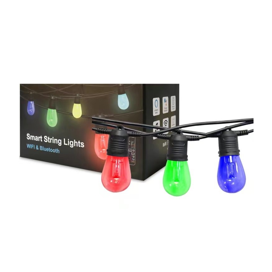 LED RGB+CCT Pritemdoma lauko grandinė GIRLIANDA 15xLED/1W/230V 15m Wi-Fi Tuya IP65 + nuotolinio valdymo pultas