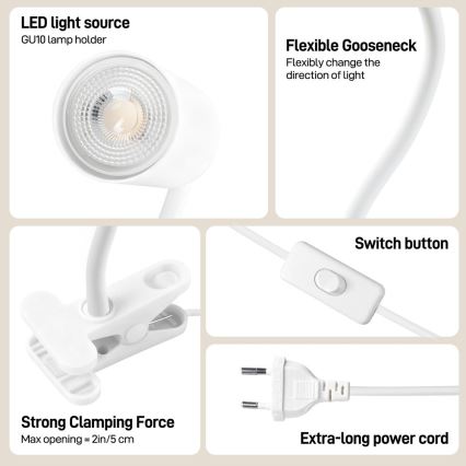 Immax NEO 08294L - Lanksčioji lempa su spaustuku PUNTO 1xGU10/9W/230V balta