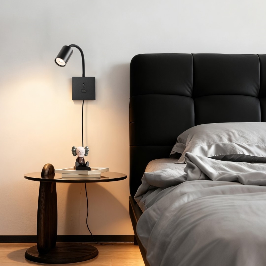Immax NEO 08295L - Sieninis šviestuvas su USB PUNTO 1xGU10/9W/230V juodas