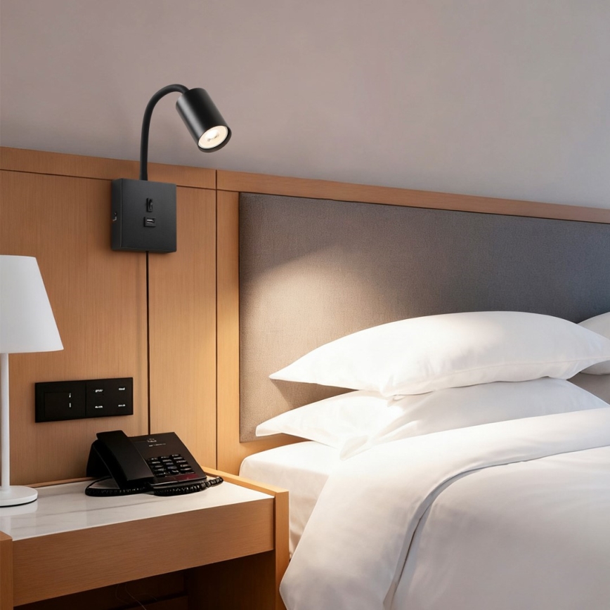 Immax NEO 08295L - Sieninis šviestuvas su USB PUNTO 1xGU10/9W/230V juodas