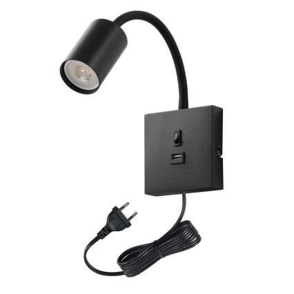 Immax NEO 08295L - Sieninis šviestuvas su USB PUNTO 1xGU10/9W/230V juodas