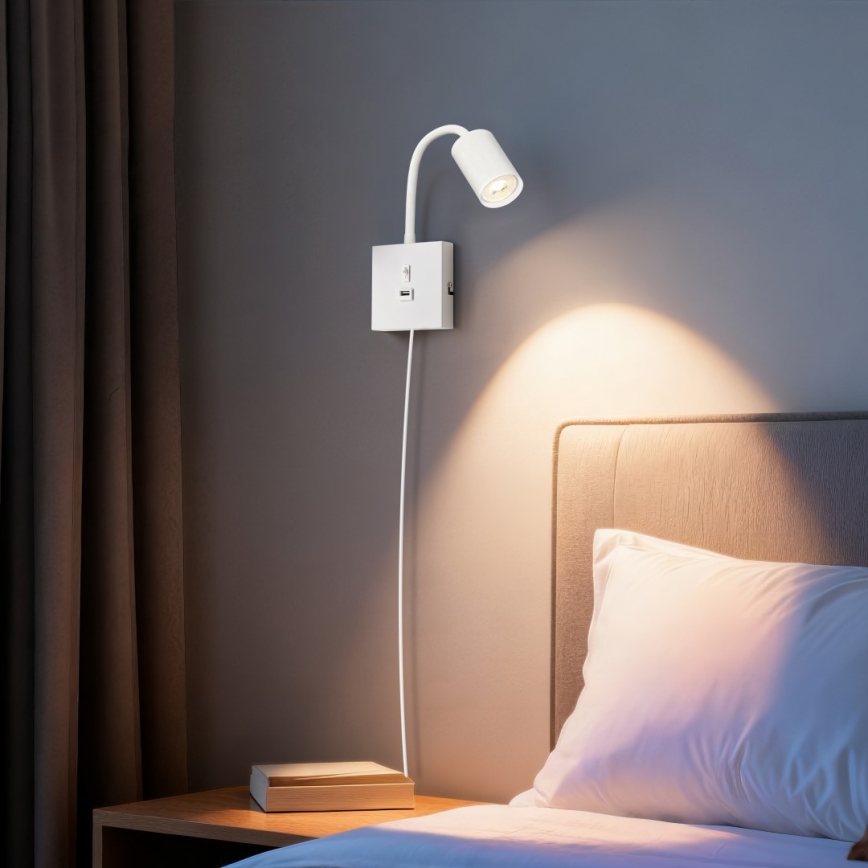 Immax NEO 08296L - Sieninis šviestuvas su USB PUNTO 1xGU10/9W/230V baltas