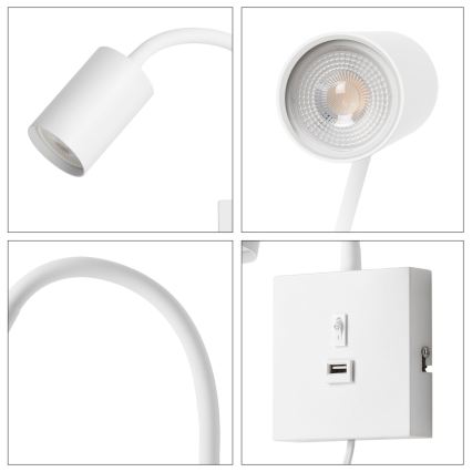 Immax NEO 08296L - Sieninis šviestuvas su USB PUNTO 1xGU10/9W/230V baltas