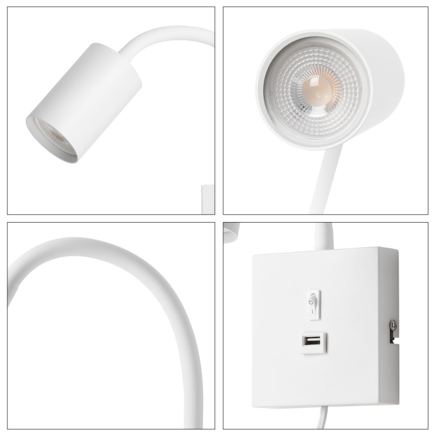 Immax NEO 08296L - Sieninis šviestuvas su USB PUNTO 1xGU10/9W/230V baltas