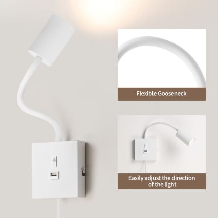 Immax NEO 08296L - Sieninis šviestuvas su USB PUNTO 1xGU10/9W/230V baltas