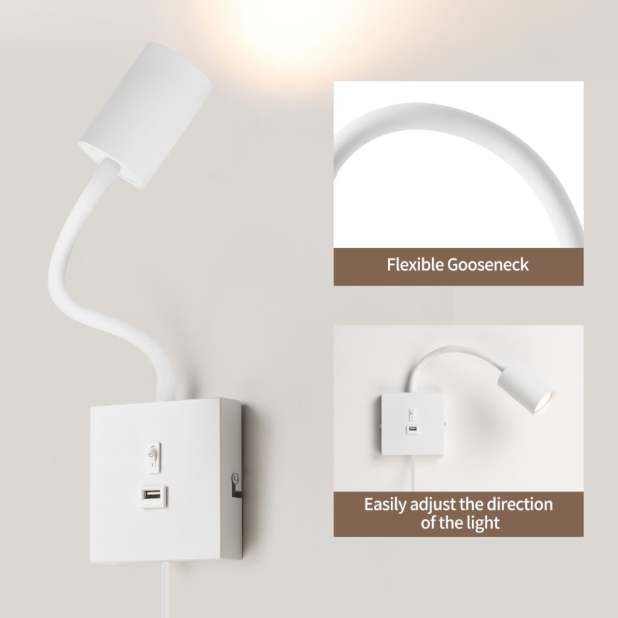 Immax NEO 08296L - Sieninis šviestuvas su USB PUNTO 1xGU10/9W/230V baltas