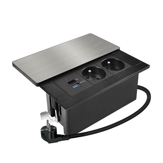 Įmontuojama rozetė su 65 W belaidžiu įkrovimu, 2 lizdai + USB-A + USB-C