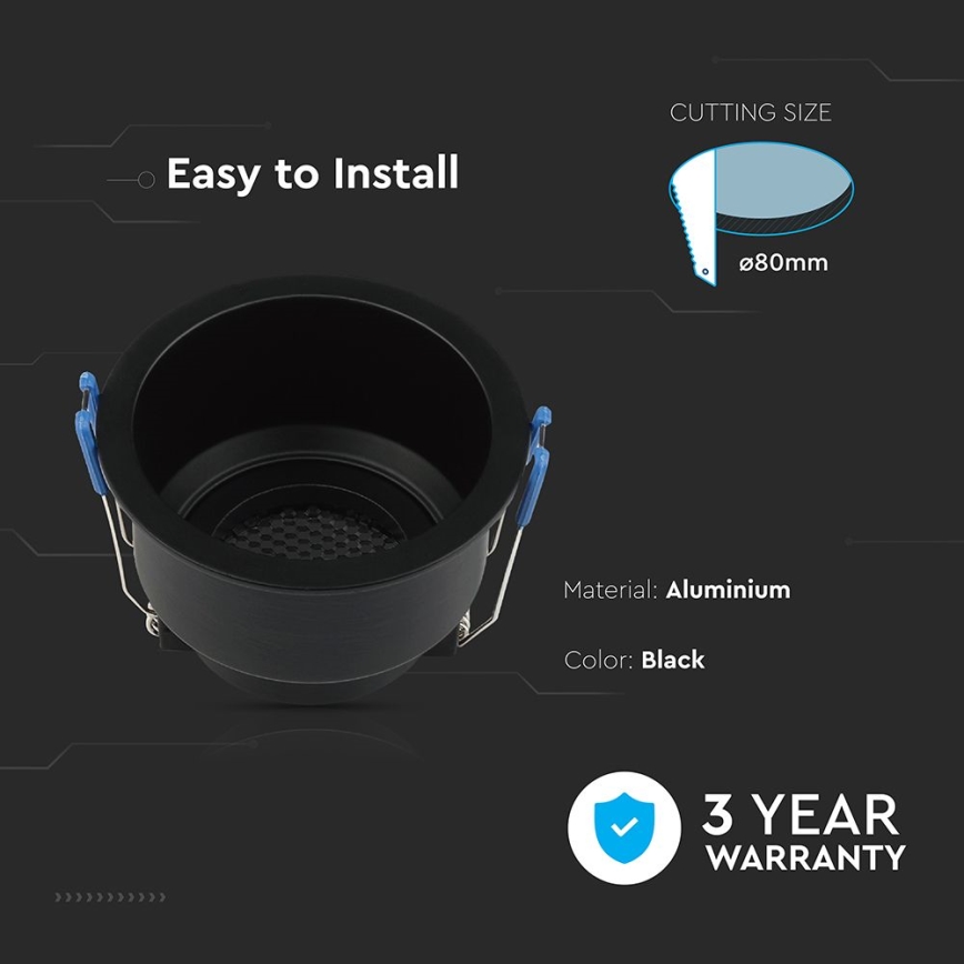 Įleidžiamas šviestuvas GU10 skersmuo 9 cm juodas