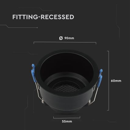 Įleidžiamas šviestuvas GU10 skersmuo 9 cm juodas