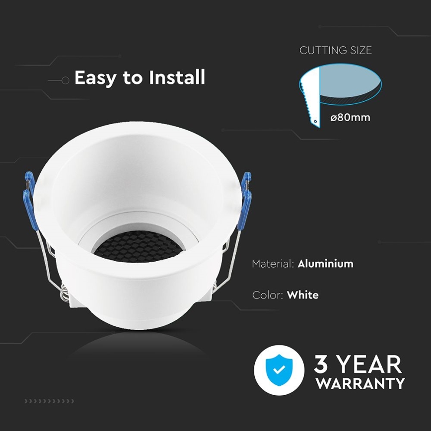 Įleidžiamas šviestuvas GU10 skersmuo 9 cm baltas