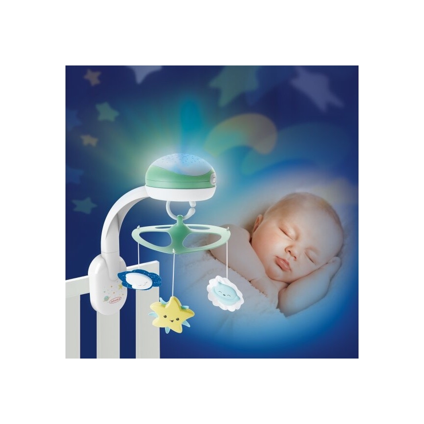 Infantino - Kūdikio lovelė mobilus Su melody 3in1 3xAA žalia