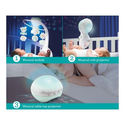 Infantino - Lopšys mobilusis su melodija ir projektorius 3in1 3xAAA žalia