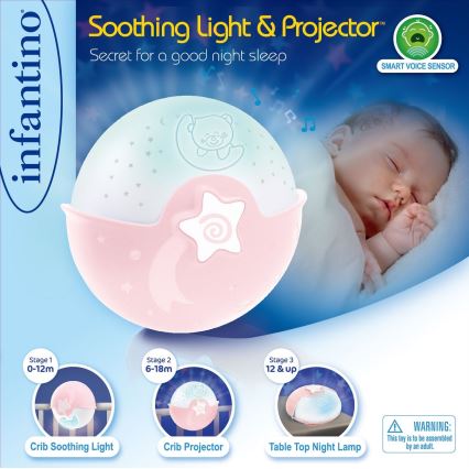 Infantino – Maža vaikiška lemputė su projektoriumi 3xAA rožinė